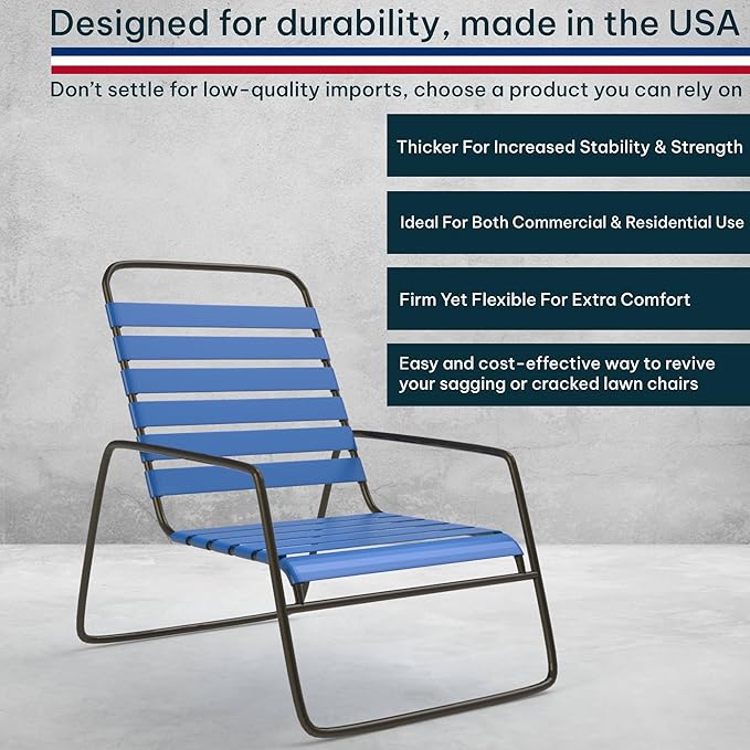 KOMORAX 100ft Long 1.5" Wide Vinyl Chair Strapping. Repair & Replacement Matte Finish. for Patio Outdoor Lawn Garden Durable Attractive (Royal Blue)