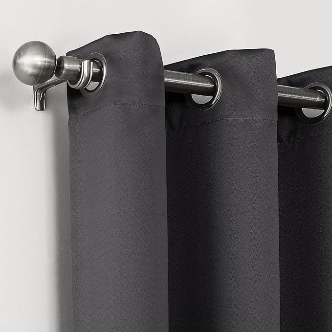 Sun Zero Nordic 2-Pack Theater Grade Noise Reducing Extreme 100% Blackout Grommet Curtain Panel Pair, 52" x 108, Coal Gray