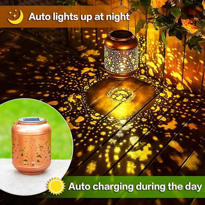 Mushroom Solar Lanterns Outdoor Waterproof Hanging Solar Lights Mushroom Gifts for Women Men Mom Metal Decorative LED Outdoor Lanterns for Patio,Lawn, Landscape, Garden Decor, Yard Decoration