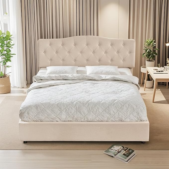 VECELO Full Size Platform Bed Frame with 4 Storage Drawers,Fabric Upholstered Headboard and Wooden Slats Support,Built-in USB and Type C Ports, No Box Spring Needed,Easy Assembly