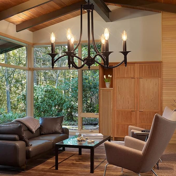 Black Farmhouse Chandelier Iron Chandeliers for Dining Room Light Fixture 6-Light Rustic Industrial Hanging Pendant Light for Kitchen Island Foyer Living Room Bedroom