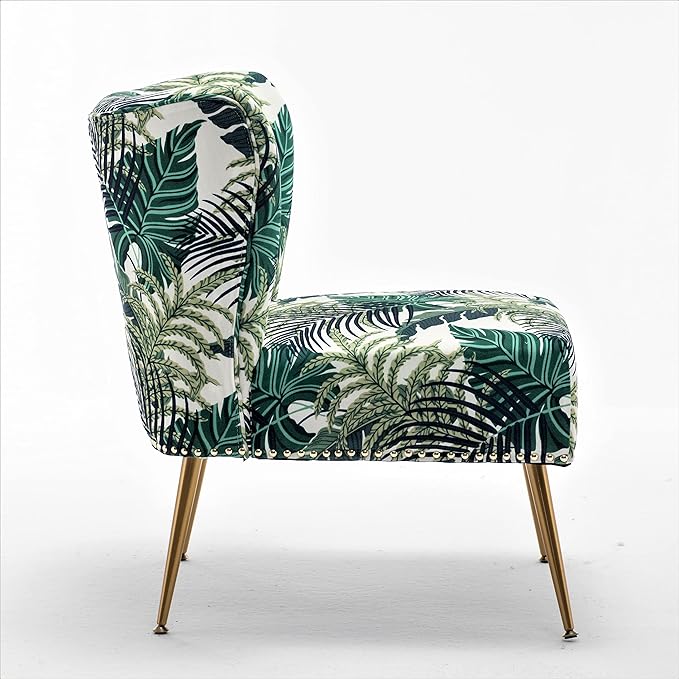 Thia Armless Accent Chair for Living Room, Elegant Seat with Nailhead Trim, Gold Metal Legs and Comfortable Curved Back, 28" D x 25" W x 29.5" H, 01 Floral Print