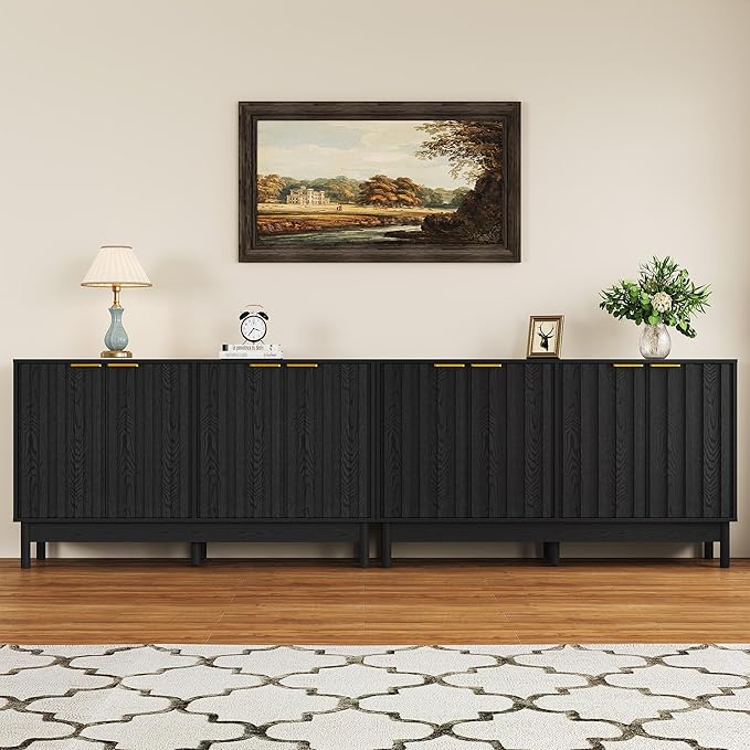 RoyalCraft 55'' Buffet Cabinet with Storage, Fluted Sideboard with Doors and Adjustable Shelves, Wood Credenzas Console Table for Kitchen, Dining Room, Living Room, Black