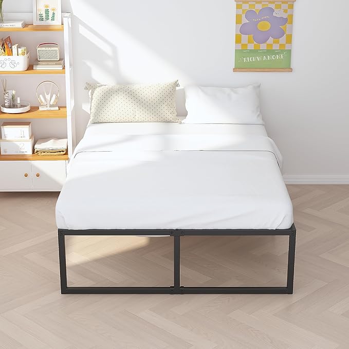 18 inch King Bed Frame Metal Platform Mattress Foundation with Heavy Duty Steel Slat Support, No Box Spring Needed, Easy Assembly, Black