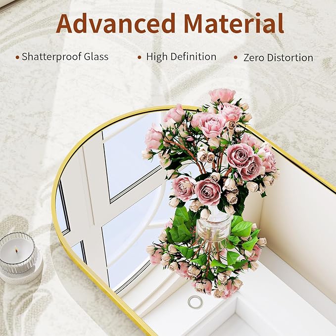 71" x 30" Arch Full Length Mirror - Floor Full Body Mirror with Aluminum Frame - Standing, Leaning or Hanging, for Bedroom, Living Room, Gold