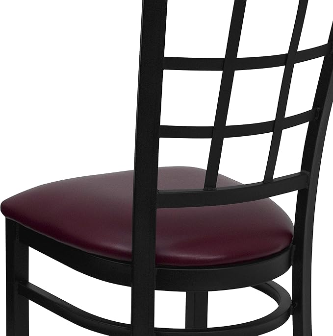 Flash Furniture 4 Pack HERCULES Series Black Window Back Metal Restaurant Chair - Burgundy Vinyl Seat