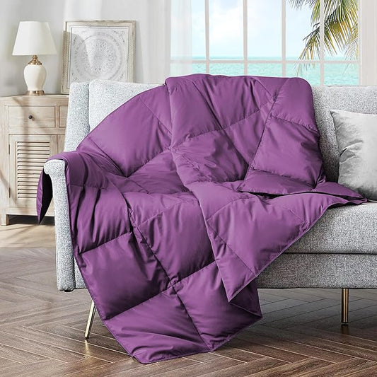 puredown® Soft Feather Down Throw Blanket Lightweight Packable Couch Throw for Indoor and Outdoor Use, Throw 50"X70", Purple