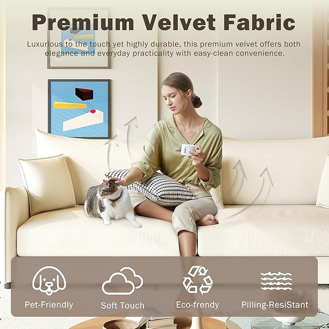 KEIKI 81.9" King Pull Out Sofa Bed, 3-in-1 Convertible Sleeper Sofa for Small Spaces, Modern Velvet 3-Seater Couch with Golden Accents, Space-Saving Solution for Apartments and Living Rooms