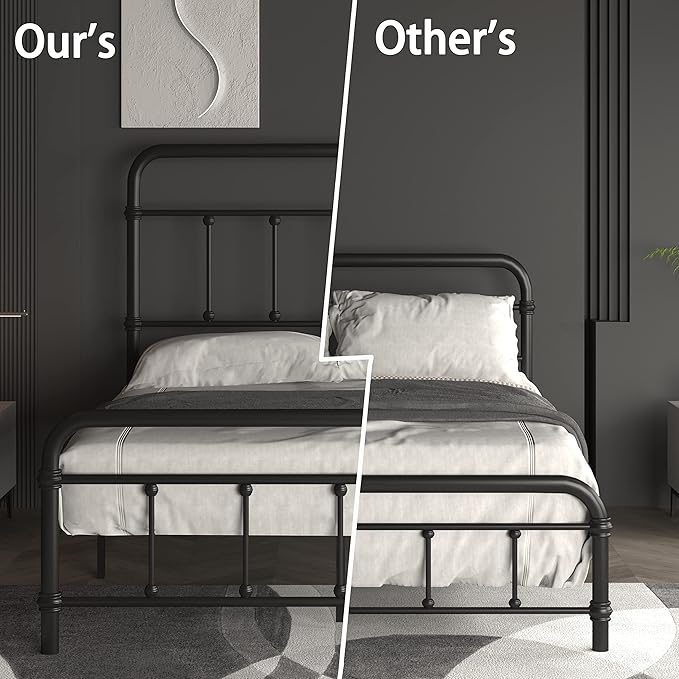 Queen-Bed-Frame-Metal Platform Bed Frame with 49" High-Headboard - Solid Quite Easy Set Up Mattress Foundation No Box Spring Needed