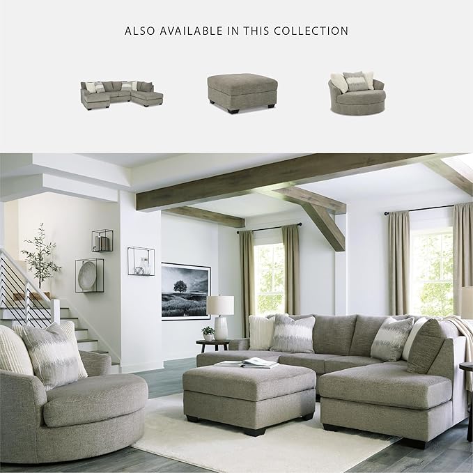 Signature Design by Ashley Creswell Transitional Round Upholstered Oversized Swivel Accent Chair, Gray