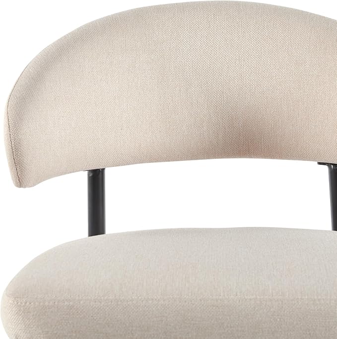 Walker Edison Modern Curved Back Upholstered Dining Chair with High-Performance Woven Upholstery and Powder Coated Steel Base, 2pk, Ivory