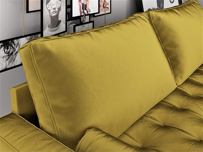 Container Furniture Direct Womble Modern Velvet Upholstered Living Room Diamond Tufted Chesterfield with Gleaming Nailheads, Loveseat, Sofa, Textured Gold