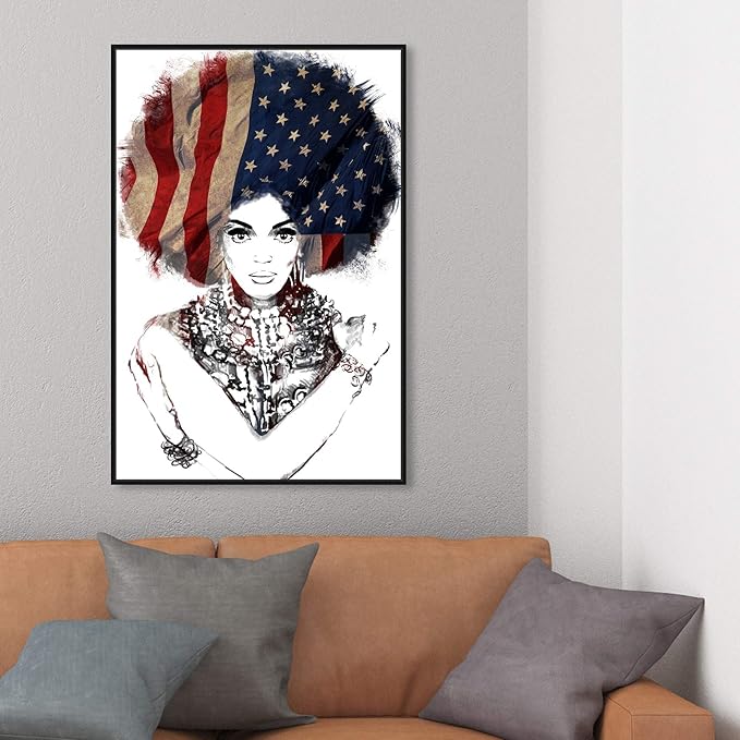 The Oliver Gal Artist Co. People Framed Wall Art Canvas Prints 'New American Woman' Portraits Home Décor, 24" x 36", White, Black
