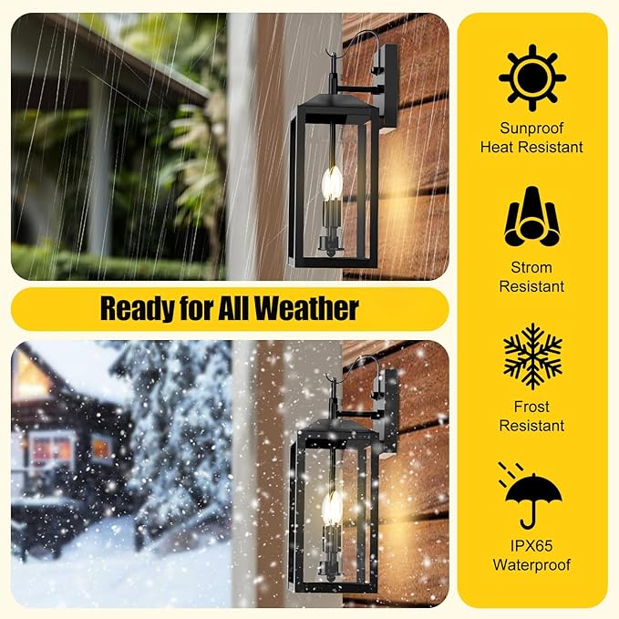 18'' Large Dusk to Dawn Outdoor Lighting, Exterior Sensor Outdoor Wall Lights, Industrial Front Porch Light with Clear Glass, Waterproof Matte Black Anti-Rust Outdoor Lights for House Garage