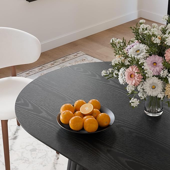 Casaphoria 79" Oval Dining Table, Modern Wood Kitchen Table with Cone Shaped Stripe Convex Base for Living Room & Dining Room, Easy Assembly Farmhouse Furniture for 6-8, Black