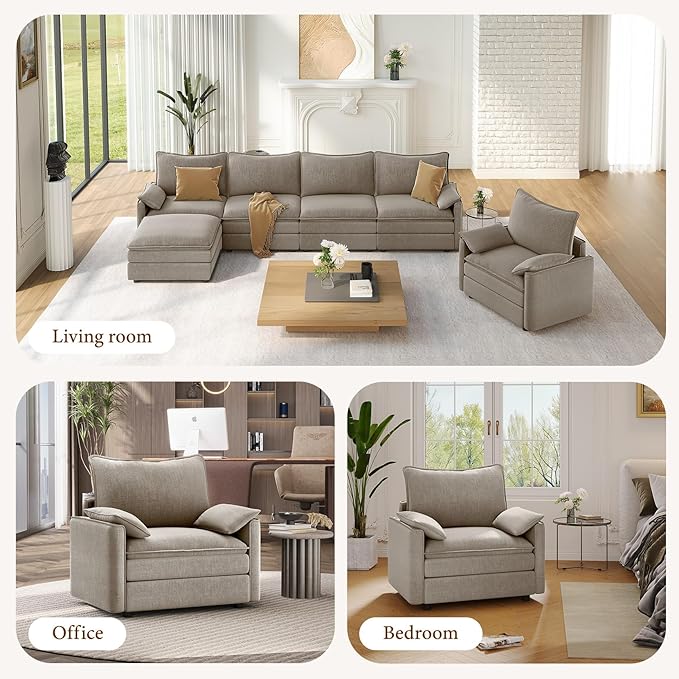 Vesgantti 40" Single Seat Sofa, Comfy Cloud Couch Deep Seat Upholstered Couch Chenille Modern Sofa with Armrest Pillow, Easy Assembly for Living Room, Bedroom and Apartment, Light Brown | Sink-in Comfort, Height Adjustable, Easy Rearrangement, Extra-de...