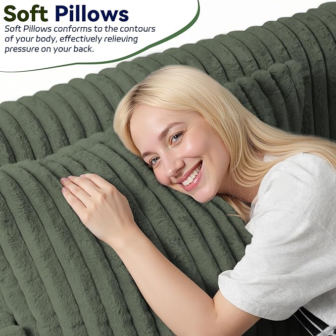 HABUTWAY Folding Sofa Bed, 2 in 1 Convertible Sleeper Chair with 2 Pillows, Portable Fold Out Chair Bed with Armrest, Comfy Floor Couch, Lazy Sofa for Living Room Bedroom Dorm Home Office, Green