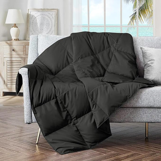 puredown® Soft Feather Down Throw Blanket Lightweight Packable Couch Throw for Indoor and Outdoor Use, Throw 50"X70", Black