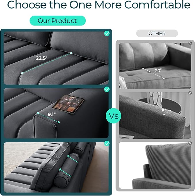 LINSY HOME 137" Modern Sofa Couches for Living Room, Modular Sectional Loveseat Sofa with Anti Cat Stretch Fabric and Metal Frame, Comfy 4 Seater Loveseat Oversized, Easy Assembly, Grey
