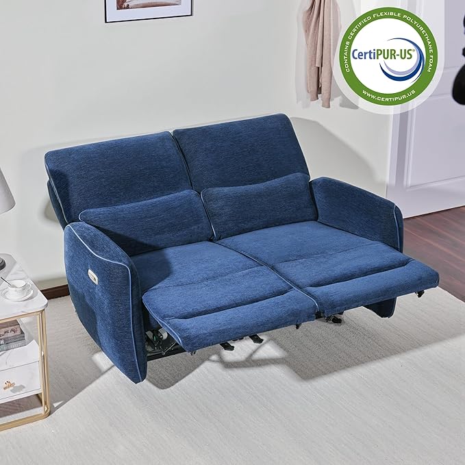 MCombo 60" Wall Hugger Power Loveseat Recliner Sofa with Adjustable Headrest, RV Reclining Loveseat with USB and Type C Charge Ports for Living Room 6924 (Navy Blue, Loveseat)