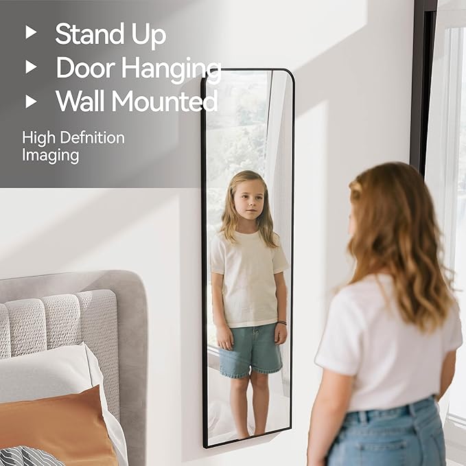 47x14 Mirror Full Length Door Hanging Wall Mounted Aluminum Alloy Metal Frame Dressing Make-up Save Space Half Body Mirrors for Entryway Bedroom Bathroom Living Room 47 inch Black