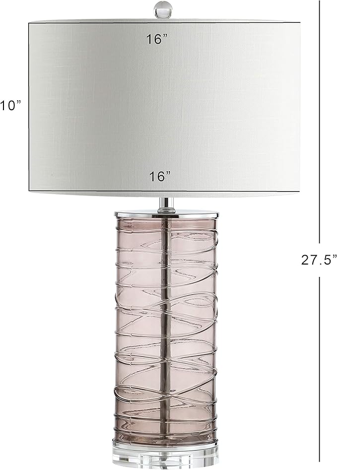 JONATHAN Y 27.5" Smoky Gray Modern Fused Glass Table Lamp Set of 2 for Bedroom Living Room, Coastal Nightstand Bedside Lamp with White Linen Shade, LED Bulbs Included (JYL4016C-SET2)