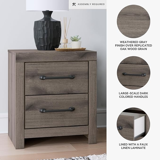 Signature Design by Ashley Urbanoore Retro 2-Drawer Nightstand with USB Ports, Light Gray