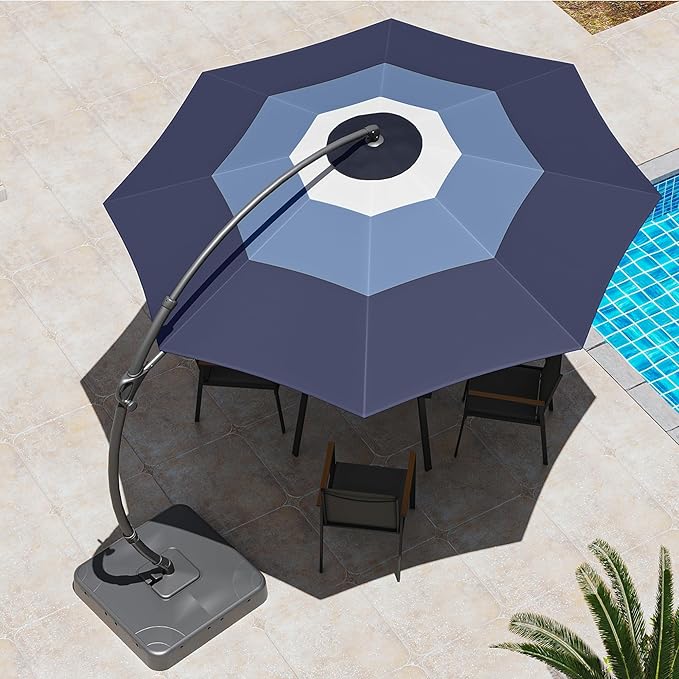 LAUSAINT HOME Outdoor Patio Umbrella with Base included, Deluxe Curvy Cantilever Umbrella Heavy Duty Offset Hanging Umbrella