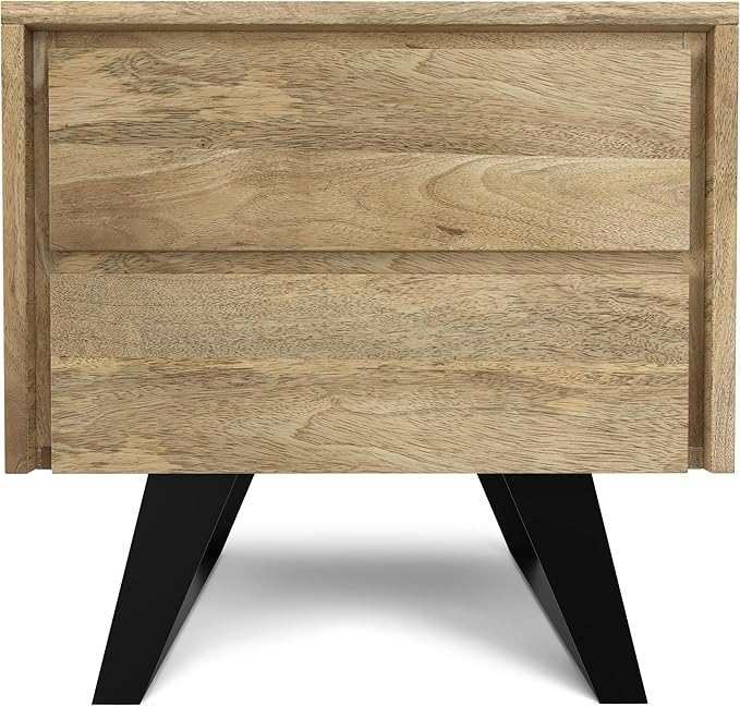 SIMPLIHOME Lowry Solid Mango Wood and Metal 22 inch Wide Rectangle Modern Industrial Side Table in Natural for the Living Room and Bedroom