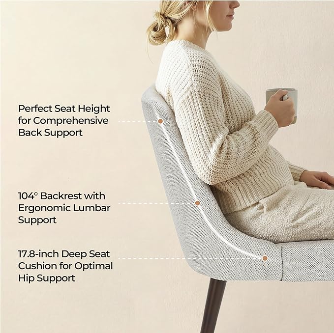 CHITA Mid-Century Modern Dining Chair, Upholstered Fabric Accent Chair,Set of 2, Ivory