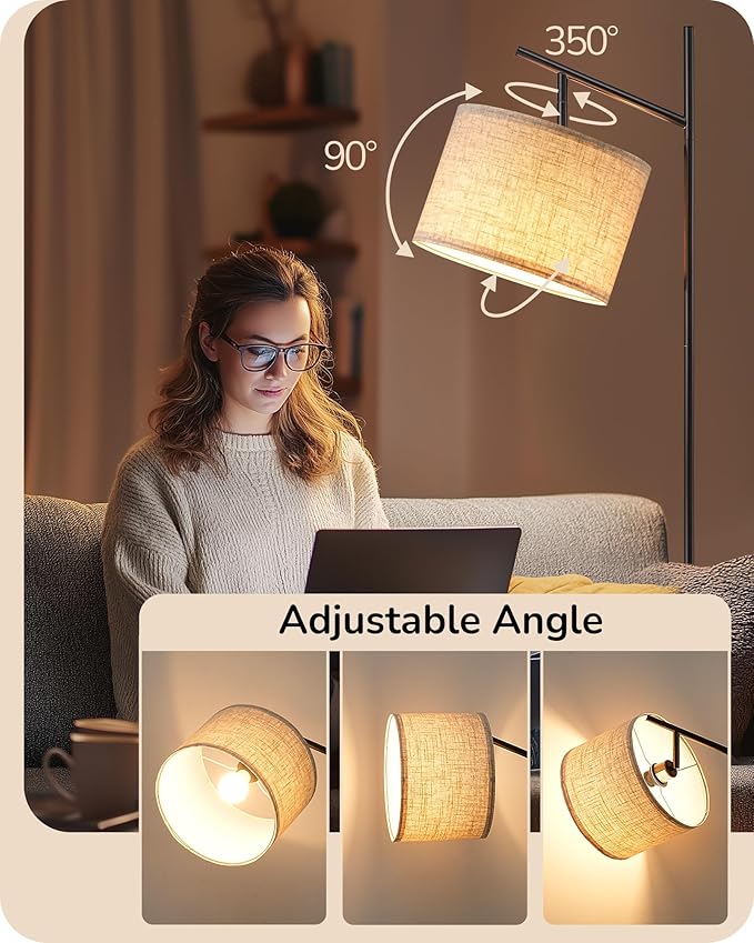 EDISHINE 64.7IN Floor Lamp with Remote, Dimmable & 5CCT, Modern Standing Lamp for Living Room, Foot Pedal Switch, Minimalist for Bedroom, Bulb Included, Black