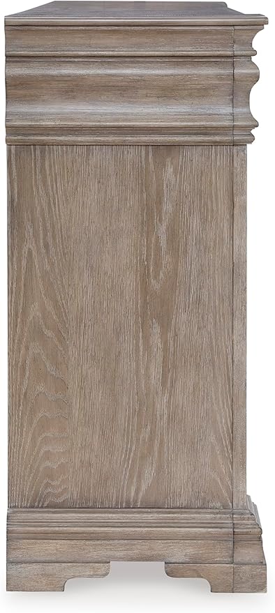 Signature Design by Ashley Blairhurst Traditional 10-Drawer Dresser and Mirror with Safety Stop, Felt-Lined Top Drawer and LED Lights, Light Brown