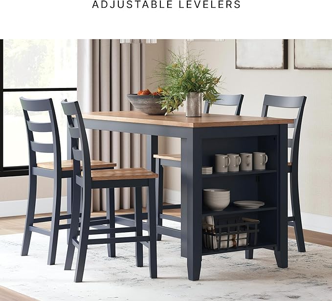 Signature Design by Ashley Gesthaven Casual 24.25" Counter Height Bar Stool with Saber Leg and Slat Back, Set of 2, Light Brown & Blue