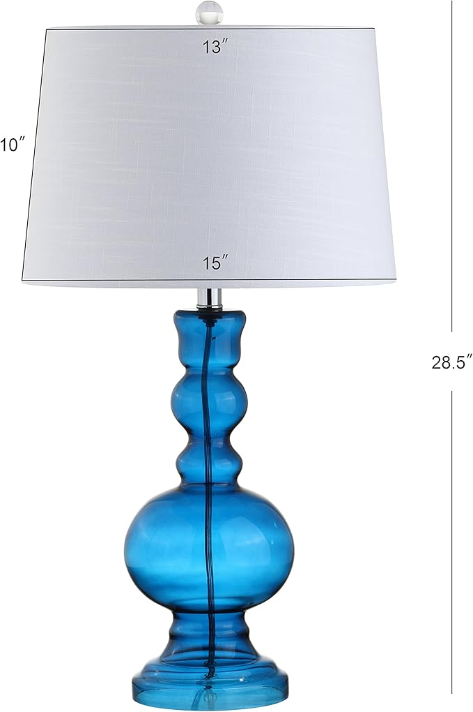JONATHAN Y 28.5" Night Blue Glass Table Lamp Set of 2 for Living Room Bedroom Decor, Modern Bedside Lamps with White Linen Shade, LED Bulbs Included (JYL1061C-SET2)