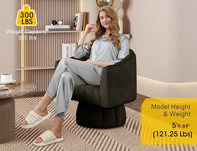 Modern 360 Degree Leather Swivel Cuddle Barrel Accent Sofa Chairs, Round Armchairs with Wide Upholstered, Leather Reading Chair for Living Room, Bedroom, Office, Waiting Rooms, (Black)