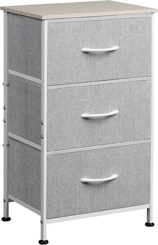 WLIVE Nightstand with 3 Drawers, Fabric Dresser, Organizer Unit, Storage Dresser for Bedroom, Hallway, Entryway, Closets, Sturdy Steel Frame, Wood Top, Easy Pull Handle, Light Grey