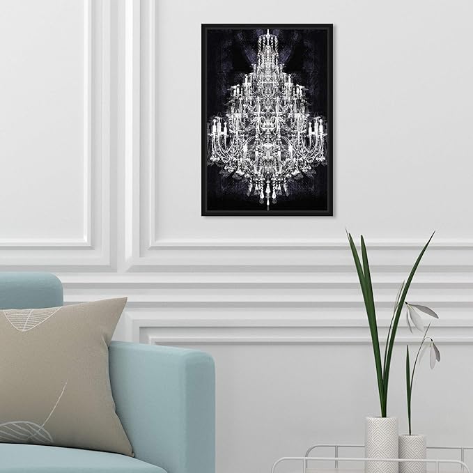 The Oliver Gal Artist Co. Fashion and Glam Framed Wall Art Canvas Prints 'Montecarlo Crystal' Chandeliers Home Décor, 10" x 15", White, Black