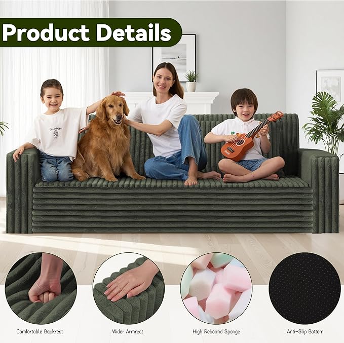HABUTWAY Folding Sofa Bed, 2 in 1 Convertible Sleeper Chair with 2 Pillows, Portable Fold Out Chair Bed with Armrest, Comfy Floor Couch, Lazy Sofa for Living Room Bedroom Dorm Home Office, Green
