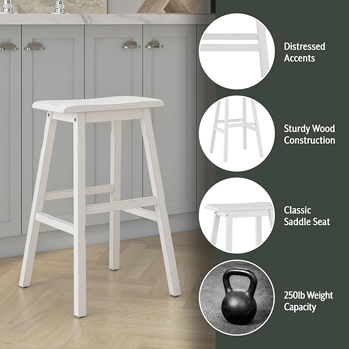 Hillsdale Moreno Wood Backless Bar Height Stool, 29" High, Sea White