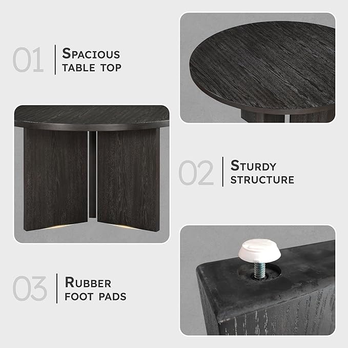 Lexicon 54 Dia. Dining Table for 4 People, Round with Textured Wood Grain Surface, Modern Ebony Finish Oak Veneer Small Kitchen Table for Dining Room, Kitchen, Ebony