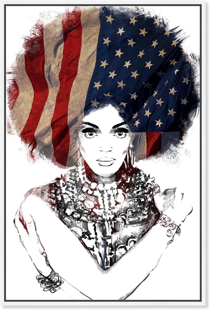 The Oliver Gal Artist Co. People Framed Wall Art Canvas Prints 'New American Woman' Portraits Home Décor, 20" x 30", White, Black