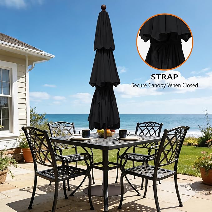 EliteShade USA 10-Year-Non-Fading 10ft 3-Tier Market Patio Umbrella, Commercial Grade Outdoor Table Umbrella with Crank Open, Windproof & UPF 50+ UV Protection, Heavy Duty Ventilation for Garden, Deck, Pool, Backyard, Beach & Bistro, Black