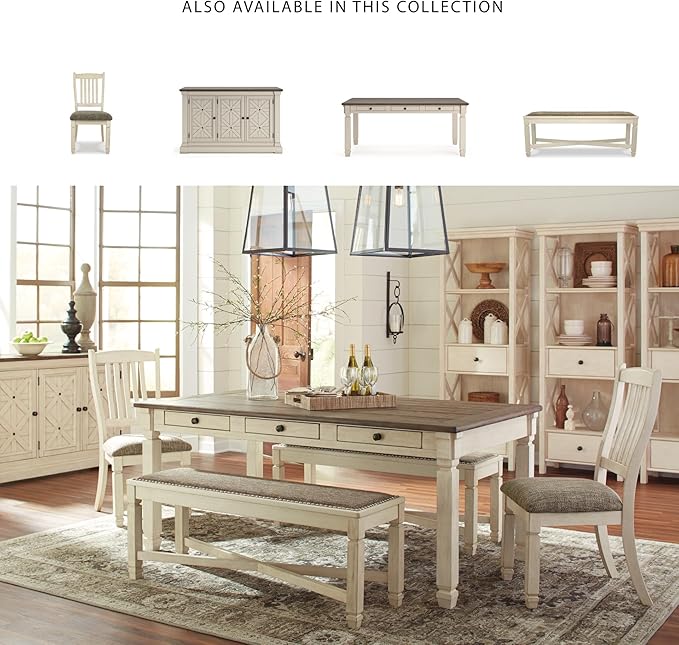 Signature Design by Ashley Bolanburg Farmhouse Rectangular Dining Table, 3 Drawers On Each Side, Seats 6, Wood, 71.88" W x 39.88" D x 31.13" H, Whitewash