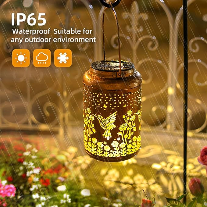Hummingbird Solar Lanterns Outdoor Hanging Waterproof Hummingbird Light Garden Decor Metal Solar Lights Gifts for Women Men Outside Lantern Decoration for Yard,Porch,Patio,Backyard,Lawn