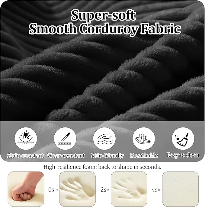 Convertible Compressed Corduroy Folding Cloud Sofa Bed, 59'' Modern Boneless Pull Out Loveseat Sleeper in a Box, 5 in 1 Floor Mattress Futon Cloud Couch, No Assembly Needed, Black, 2 Pillows, Queen