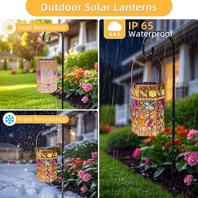 Dragonfly Outdoor Solar Lantern - Garden , Patio, Pathway, Yard Decor Gift for Women Mom Grandma（ 2 Pack）