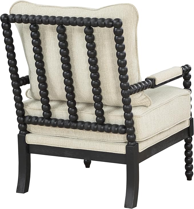 OSP Home Furnishings Eliza Spindle Accent Chair, Linen Fabric with Black Wood