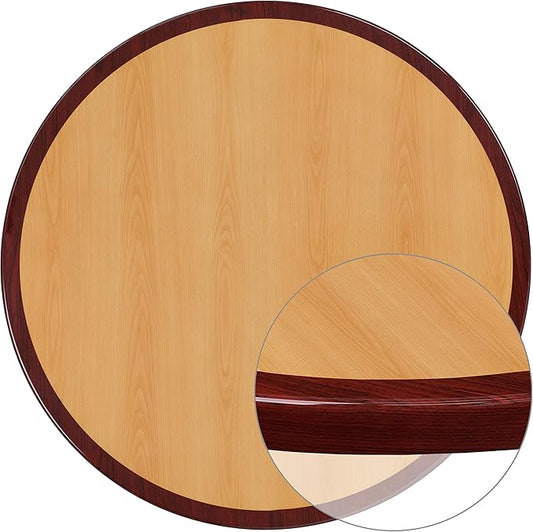 Flash Furniture Glenbrook 36'' Round 2-Tone High-Gloss Cherry / Mahogany Resin Table Top with 2'' Thick Drop-Lip