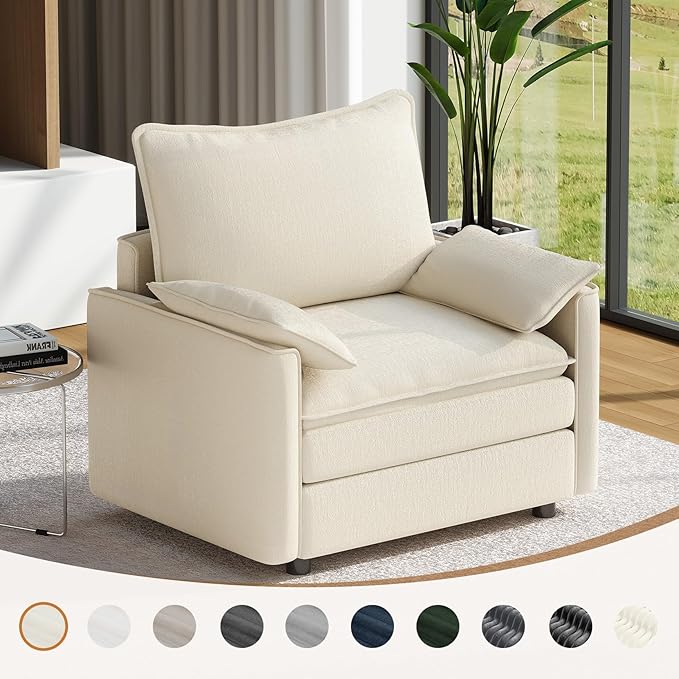 Vesgantti 40" Single Seat Sofa, Comfy Cloud Couch Deep Seat Upholstered Couch Chenille Modern Sofa with Armrest Pillow, Easy Assembly for Living Room, Bedroom and Apartment, Beige | Sink-in Comfort, Height Adjustable, Easy Rearrangement, Extra-deep Ott...