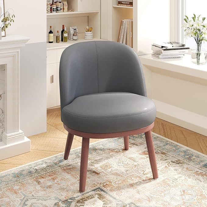 Accent Chair Set of 1, PU Leather Mid-Century Modern Chair for Small Space, Comfy Upholstered Armless Chair, for Living Room, Bedroom, Dark Gray